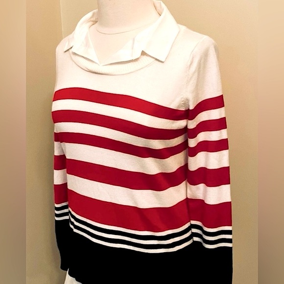 Calvin Klein Black Red White Striped SZ S Preppy Designer Casual Chic Sweater - Picture 4 of 8